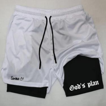 Imagem de Short de Compressão Masculino Gods Plan Com Bolso - Swag On, Branco, G
