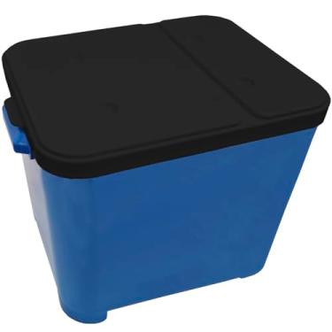 Imagem de Caixa Porta Ração Container de Plástico com Tampa, Azul e Preto, Grande Capacidade para Armazenamento 15 KG Furacao