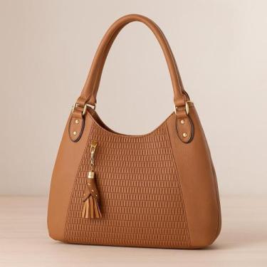 Imagem de Bolsa Feminina Grande Preta Alça Longa Ombro e Mão Textura Chique Luxo