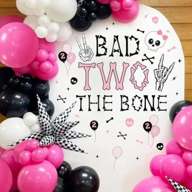 Imagem de Sursurprise Bad Two The Bone Decal Sign Sticker for Balloon Arch Backdrop Photography Background Wall Decor, Bad 2 The Bone Party Decorations for Girls 2nd Birthday, Music Rock and Roll Party Supplies
