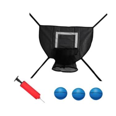 Imagem de oshhni Conjunto de cesta de basquete e trampolim, gol de basquete, acessórios de trampolim de fácil instalação para crianças e adultos, Bola Azul