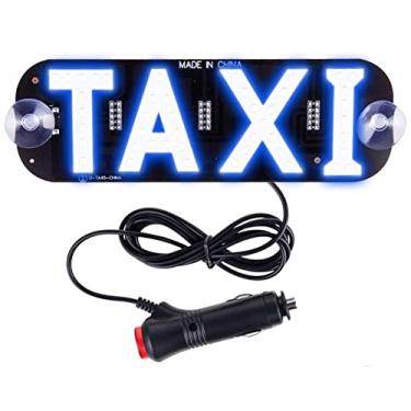 Imagem de YSY Decoração de sinal de LED azul, gancho piscante de táxi na janela do carro com DC12V carregador de carro inversor lâmpada de táxi (azul, interruptor de isqueiro de cigarro)
