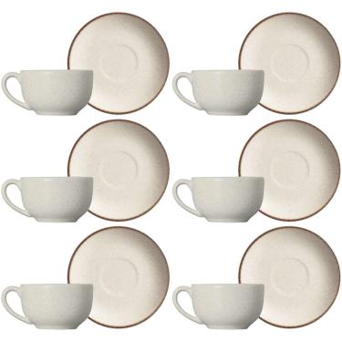 Imagem de Conjunto de 6 Xícaras de Chá com Pires de Cerâmica Vanilla 250ml - Alleanza