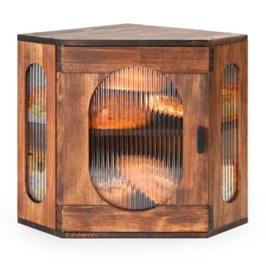 Imagem de Sunhoo Caixa De Pão Para Bancada Cozinha, Recipiente Madeira Armazenamento Canto, Suporte 2 Camadas, Grande Prateleira Fazenda, Despensa Caseira, Janela Acrílico Vintage (Marrom)
