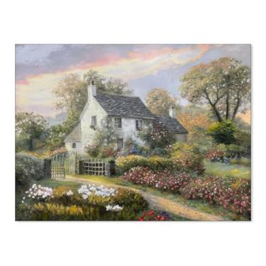 Imagem de Haitunone Pintura a óleo do país francês, arte de parede, casa de campo, jardim, pôsteres clássicos, vintage, natureza, paisagem, impressões, para sala de estar, quarto, decoração de parede, 20,3 x
