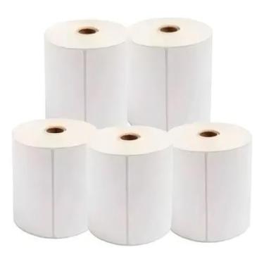 Imagem de 5 Rolos Etiqueta 10x15 100x150 Térmica Adesiva Serrilha Não Usa Ribbon