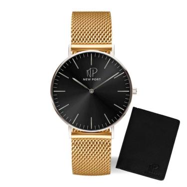 Imagem de Relógio Masculino Clássico Dourado Elegante 40mm + Carteira