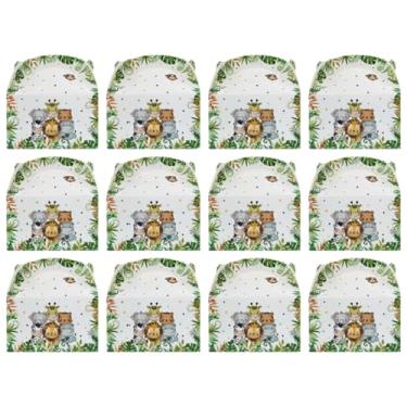 Imagem de 12 peças de caixas de presente de festa de animais de safári, jardim zoológico, selva, artigos de festa, safári, decoração de chá de bebê, para zoológico, floresta, animal, artigos de festa de