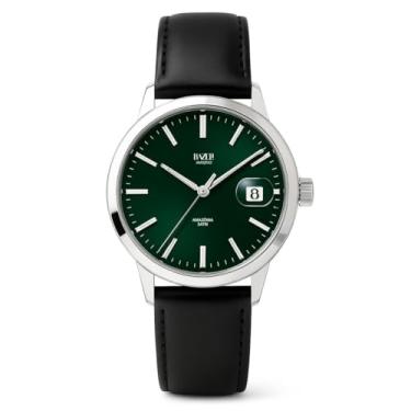 Imagem de Bazeli Relógio Masculino Amazônia 40 mm, Mostrador Verde com Data, Lume em Índices e Ponteiros, Caixa Prata, Pulseira de Couro Preto, Quartzo Japonês