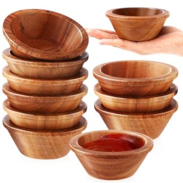 Imagem de Honeydak 10 tigelas de madeira de acácia pequenas tigelas de cabaça de 10 cm redonda de madeira para salada de cabaça esculpida à mão para servir aperitivos, molhos, pipoca, massa, doce, azeitonas