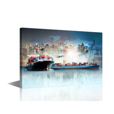 Imagem de TUMOVO 1 Painéis Navio de Carga em Porto Industrial em Importação Arte de Parede para Quarto Moderno Transportes Imagens Arte de Parede para Sala de Estar Sala de Jantar Cozinha Decoração de Banheiro