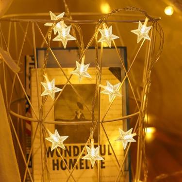 Imagem de SEPTDECOR Luzes de corda de estrela operadas por bateria, 2 peças de 4 metros 20 luzes de corda de fada de estrelas, luzes de corda de estrela para quarto interno, barraca, cama loft, festa (branco