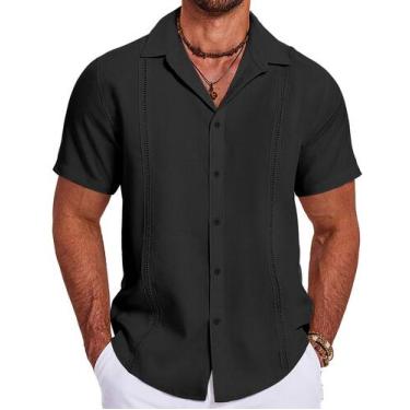 Imagem de Camisa masculina COOFANDY Cuban Guayabera de linho de verão e praia