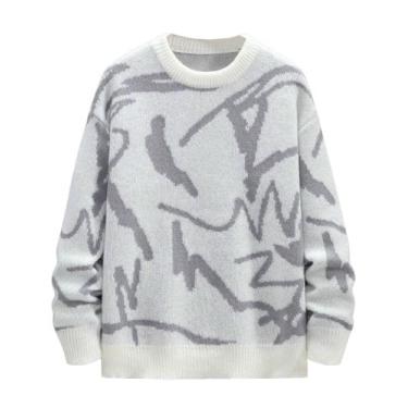 Imagem de Suéter masculino ZAFUL de tamanho grande, manga comprida, gola redonda