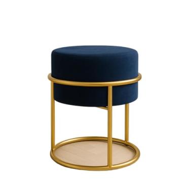 Imagem de Puff, Puff Redondo Ferro Argola Redondo Tecido Veludo com Estrutura em Tubo Aço Eepintura EletrostáTica(Azul)