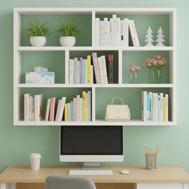 Imagem de Prateleira Suspensa de Parede 3 Níveis Organizador para Livros e Decoração Branco 80x90x18cm para Escritório e Sala