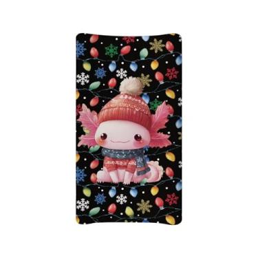 Imagem de Guosanchn Capa de trocador de Natal para bebês meninos e meninas, Axolotl, capas de trocador de fraldas, preto, serve para a maioria dos trocadores de fraldas de 81 x 40 cm, decoração de berçário