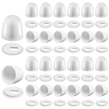 Imagem de Framad Pacote com 24 tampas de parafuso de vaso sanitário universais - Tampas de tampa de vaso sanitário redondas de plástico de 3,5 cm - Inclui arruelas extras - Serve para parafusos de vaso