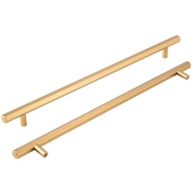 Imagem de funifiti Pacote com 5 maçanetas de porta de armário extralongas de latão escovado de 30 cm puxadores modernos de gaveta puxadores de armário remodelação de cozinha ferragens de móveis