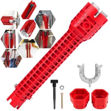 Imagem de NEATABY Chave de torneira e pia 8 em 1, ferramenta multifuncional para remoção de porcas, canalização de porcas, banheiro, cozinha, encanador para instalação e reparos em espaços apertados