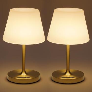 Imagem de 2 lâmpadas de mesa operadas por bateria ao ar livre, lâmpada de chuveiro IP54 à prova d'água, lâmpada recarregável sem fio de 4000 mAh, 3 temperaturas de cor regulável, luminária de mesa de toque