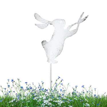 Imagem de Estacas de metal para quintal de coelho, placa de quintal para coelho - Estacas de ferro para jardim - Decorações externas, placas de coelho branco para jardim, pátio, gramado, quintal, calçada