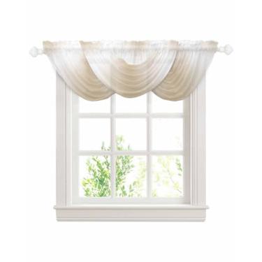 Imagem de Bege branco ombré swag sanefa para janelas, cortinas de saia transparente de cozinha gradiente creme moderno, arte abstrata, bolso para varão elegante para sala de estar, quarto, 120 x 98 cm, 3