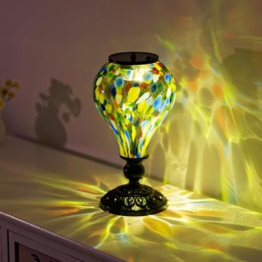 Imagem de YELENEW Abajur de mesa de vidro à prova d'água lâmpada de mesa de vidro 25 cm H lâmpadas solares de balão de ar quente luzes de jardim LED para pátio, mesa, jardim, quintal, decoração de mesa