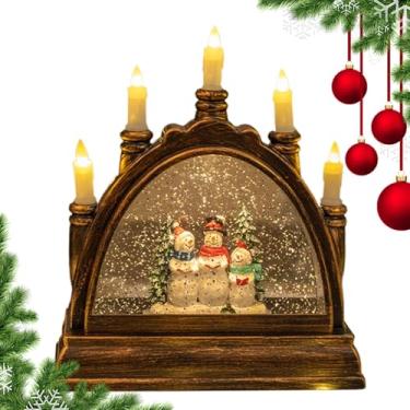 Imagem de Lanterna musical do globo de neve, cena das luzes de Natal Globos de neve, Decoração de lanterna musical de cena de inverno, Ornamento de velas sem chama brilhantes de água para estante, mesa, sala de