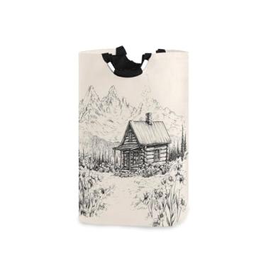 Imagem de CEBUGI Cesta de lavanderia cabana nas montanhas cesto de roupa suja com alças cesto de roupa dobrável para roupas, quarto, banheiro, dormitório