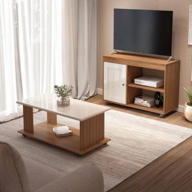 Imagem de Sala de Estar Completa para TV Até 42 Polegadas 1 Porta e Mesa de Centro Cinamomo/Off White - Pnr Móveis