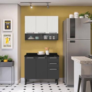 Imagem de Armário De Cozinha Compacta 105cm Em Aço Grafite-off White Itatiaia Midi Pop Art I3