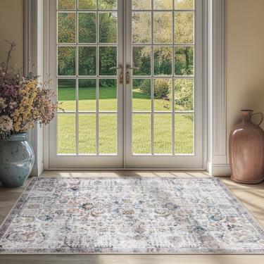 Imagem de Alfombra Rug Jinchan 91x152 cm Lavable Floral Vintage Azul Multicolor