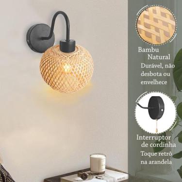 Imagem de Kit 2 Arandela Bambu Fibra Natural Artesanal Cabeceira Nat91 - Acende 