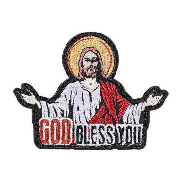 Imagem de Patch God Bless You, 1 peça de remendos bordados de velcro costurados em versículo da Bíblia cristã, adesivo tático de moral militar e velcro, apliques baseados na fé para mochilas, coletes, jaquetas