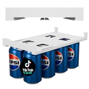 Imagem de Organizador e dispensador de refrigerante para geladeira/despensa, organizador de latas de geladeira suspenso – Dispensador de refrigerante ajustável sob a prateleira para geladeira, comporta 8 latas