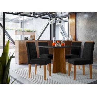 Imagem de Mesa de Jantar Ambiente Anitta 120x80 cm com Vidro Ype Preto e 4 Cadeiras Ana Veludo Preto - New Ceval