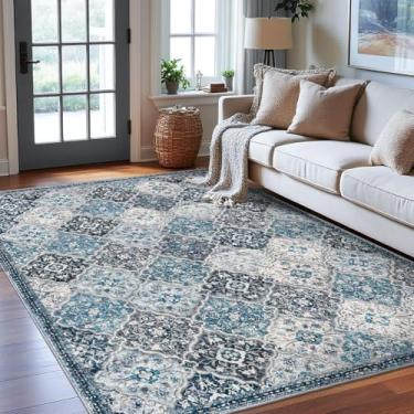 Imagem de KILOCOCO Tapete de área de 15 x 23 cm, tapete de sala de estar lavável marroquino, tapete vintage antiderrapante, tapete de lã sintética com estampa grande, tapete de cozinha para entrada, quarto,