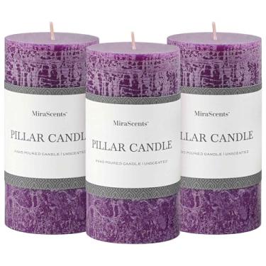 Imagem de Conjunto de 3 velas de pilar de 7 x 15 cm - velas sem cheiro derramadas à mão, queima longa e limpa, vela grande grande, sem fumaça para mesa de jantar, casamento, casa, banheiro, decoração rústica
