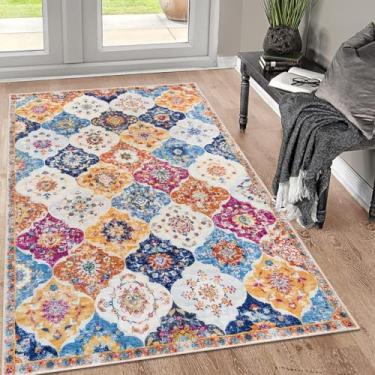 Imagem de KILOCOCO Tapete marroquino lavável para sala de estar 7,5 x 12,5 cm, vintage, floral, interior, antiderrapante, tapete de entrada, tapete de cozinha para lavanderia, sala de jogos, escritório,