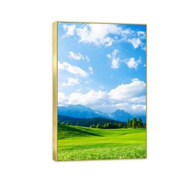 Imagem de BMZFYBS Impressão em tela de paisagem de arte de parede com moldura dourada - Nuvens de árvore de pastagem - quadros de pintura de decoração para quarto 40 x 60 cm 16 x 24 pol