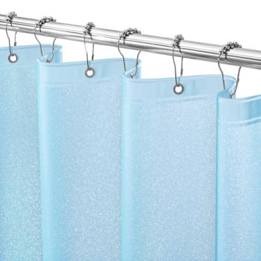 Imagem de Seenus Cortina de chuveiro de plástico à prova d'água com glitter azul celeste, forro de cortina de chuveiro PEVA brilhante com 3 ímãs grandes, 183 x 183 cm, cortina de chuveiro azul bebê Blingbling