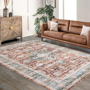Imagem de GarveeHome Tapete vintage lavável 15 x 23 cm para sala de estar: tapete vintage lavável à máquina com suporte antiderrapante tapete de pilha baixa para quarto, grande sala de jantar, tapete vermelho
