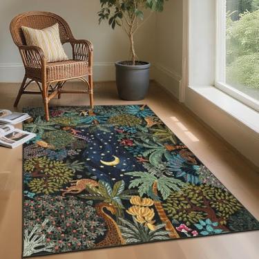 Imagem de GarveeHome Tapete lavável de 7 x 12 cm para quarto, tapete macio de tigre de animais da selva, antiderrapante, tapete verde, resistente a manchas, tapete para cabeceira, quarto de crianças, escritório