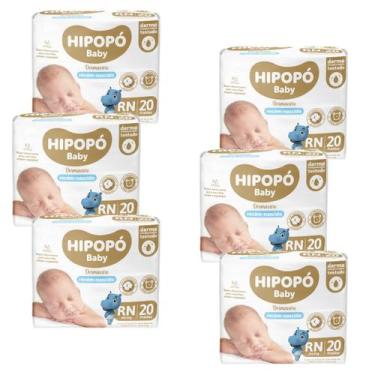 Imagem de Kit 6 pacotes fraldas infantil hipopó baby rn recém nasciso c 20 un de