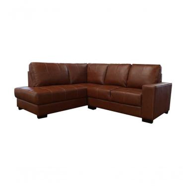 Imagem de Sofá De Couro Canto Marrocos 2 Lugares Com Chaise Esquerda Conhaque Com Brilho - Mempra Design