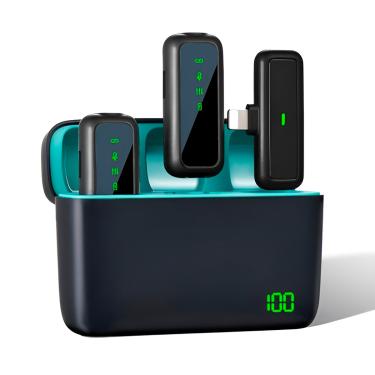 Imagem de Microfone Sem Fio Omnidirecional com Receptor Lightning para iPhone e iPad - Entrada Lightning Display LED