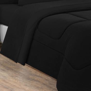 Imagem de Kit Edredom + Jogo De Lençol Malha 100% Algodão Gran Moratta 7 Peças Casal - Preto/Preto