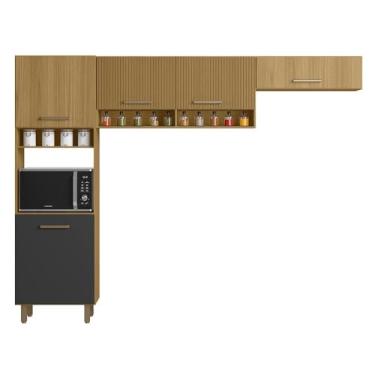 Imagem de Armario de Cozinha Maia com 5 Portas Freijo Uv/ripado/grafite Acet