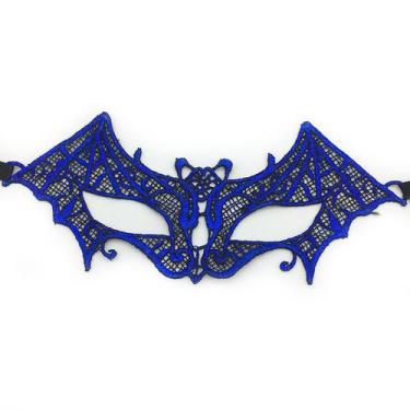 Imagem de Máscara de cosplay, traje de Halloween com renda de morcego azul e mei
